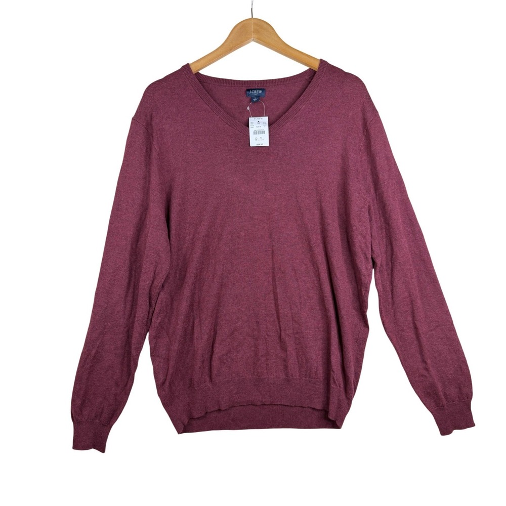 NWT‎ J. Crew Men's Merino Wool V-neck Sweater size Large Maroon Red